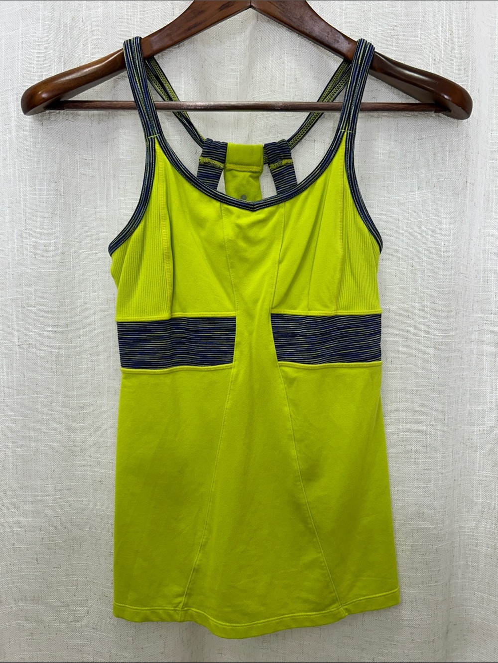 Athleta Lime Green Athletic Tank with Navy Stripe Detail Size X-Small